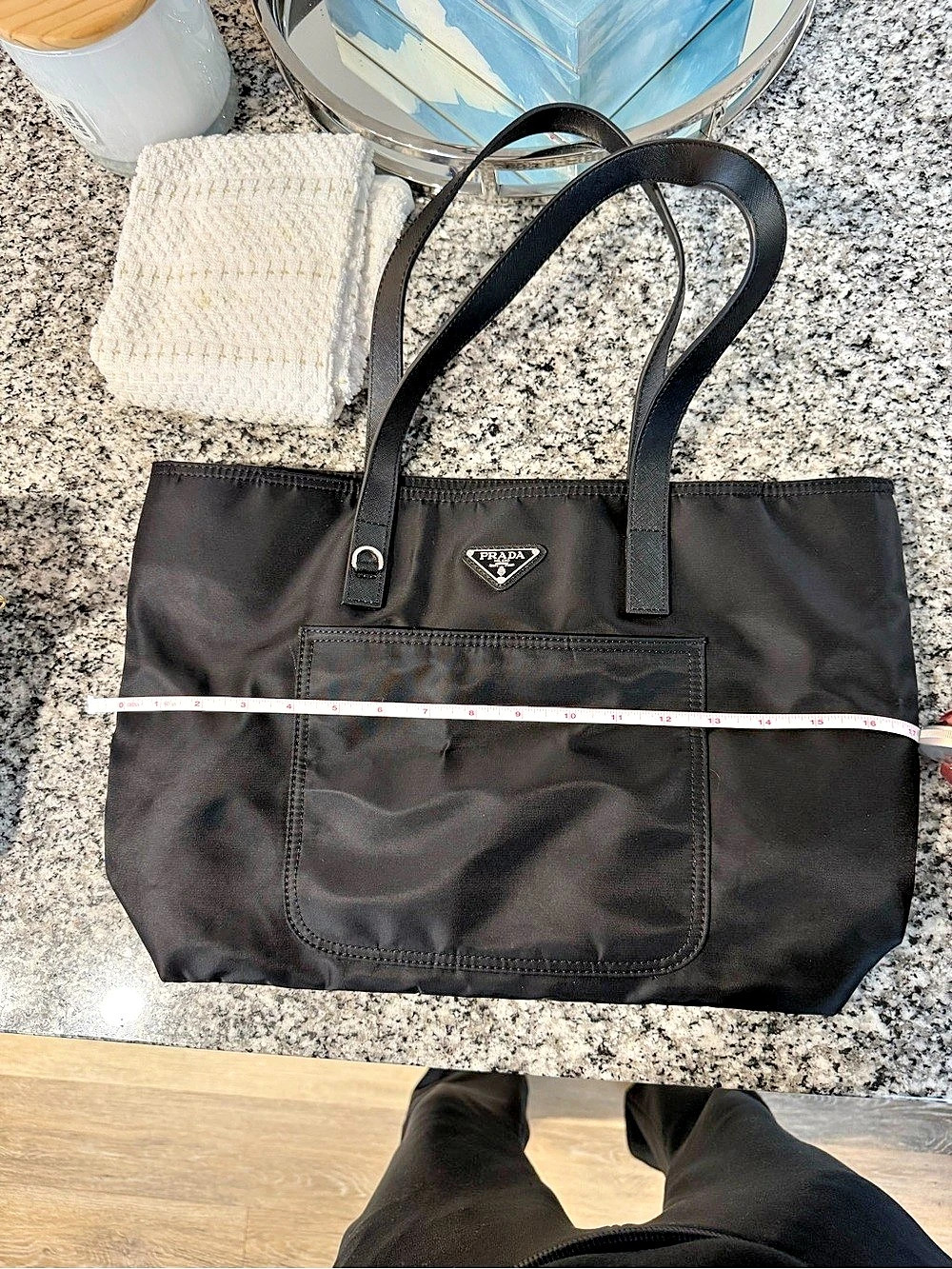 Prada Tessuto Nylon & Saffiano Leather Tote Bag Black